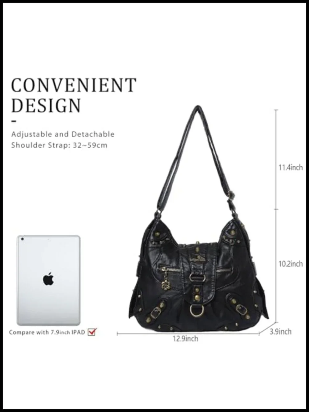 Studded Vegan Leather Hobo Bag Crossbody Shoulder Purse Retro